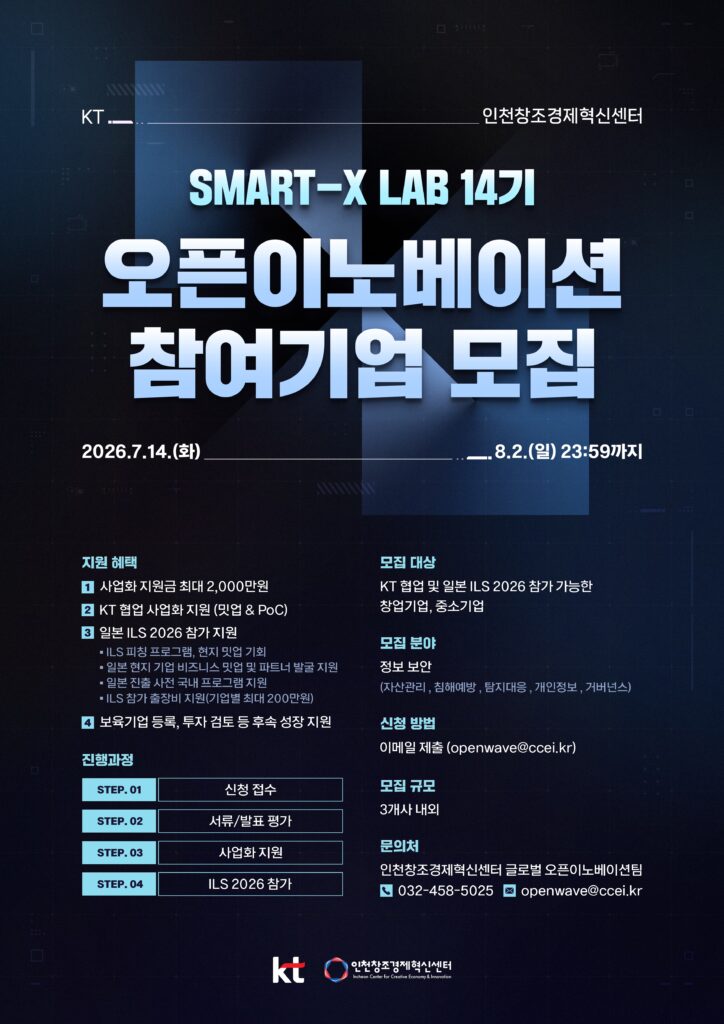 KT-인천센터 'SMART-X LAB' 14기 모집... 올해는 정보보안 스타트업 - 뉴스 썸네일 이미지