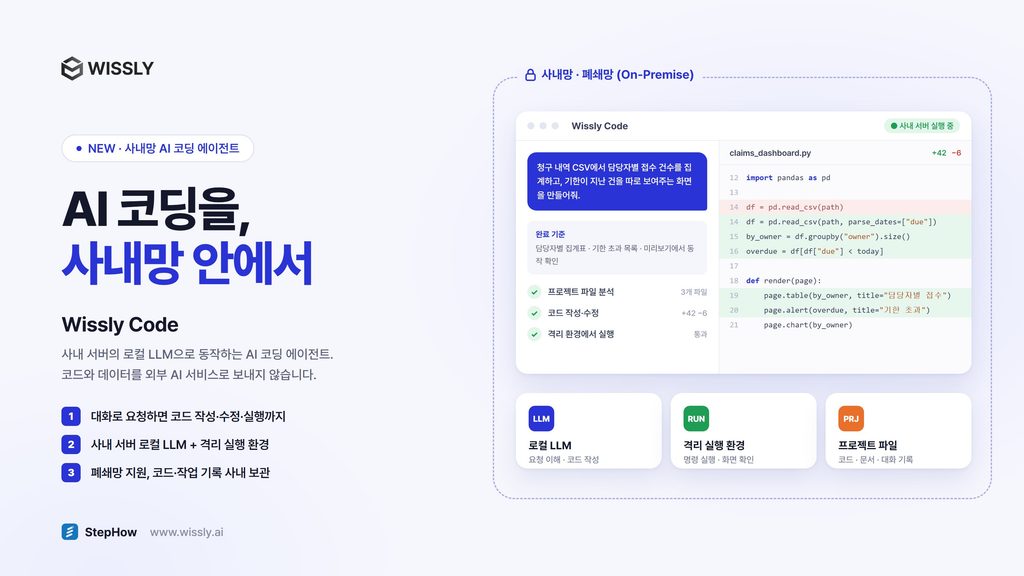 스텝하우, 사내 서버에서만 도는 AI 코딩 에이전트 '위슬리 코드' 출시 - 뉴스 썸네일 이미지